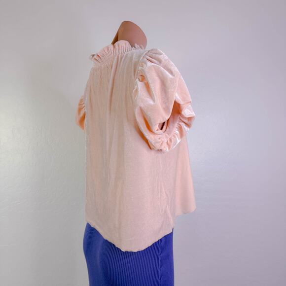 Free People Terese Puff Sleeve Velvet Top Blush Pink Cottagecore Pirate XS NWT - Picture 6 of 12